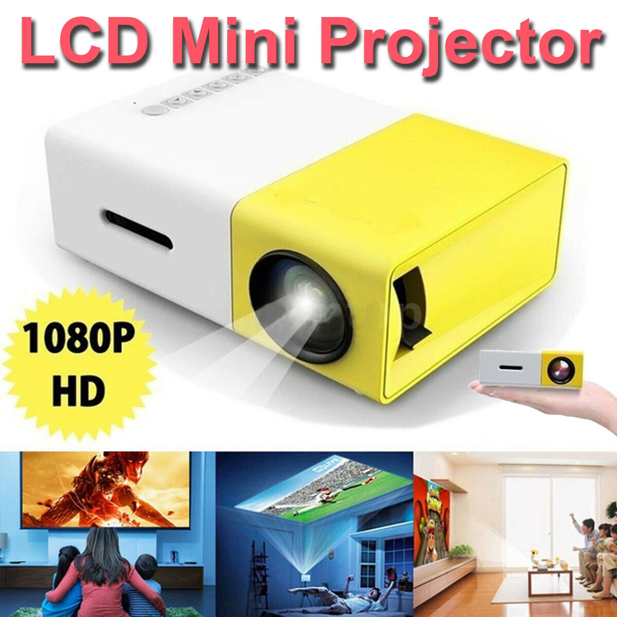 Projector HD 1080P Portable HDMI USB