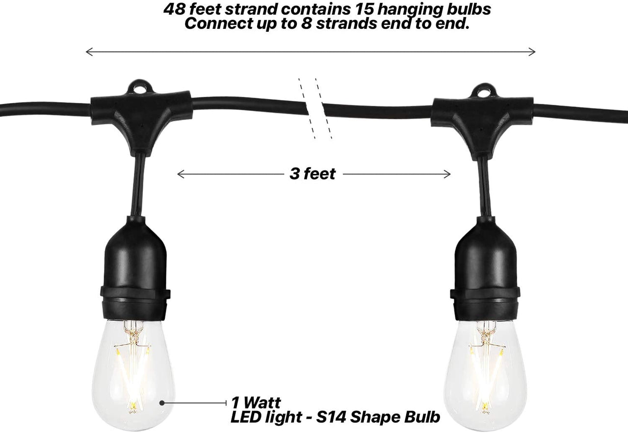 Outdoor Festoon Light String Lights 15M 15 LED Bulbs