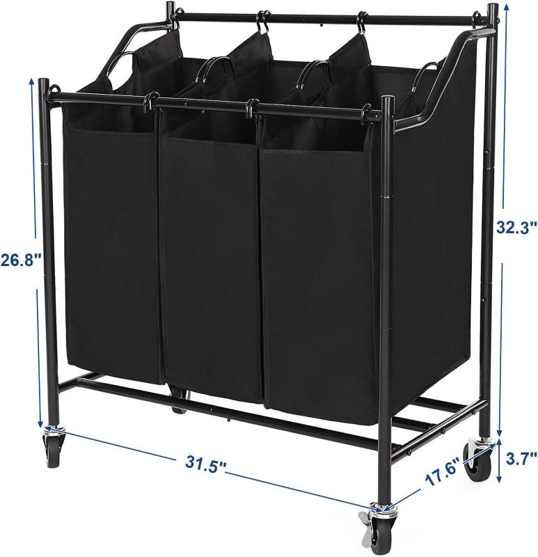 3 Bag Laundry Hamper Rolling Laundry Sorter