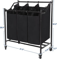 Thumbnail for 3 Bag Laundry Hamper Rolling Laundry Sorter