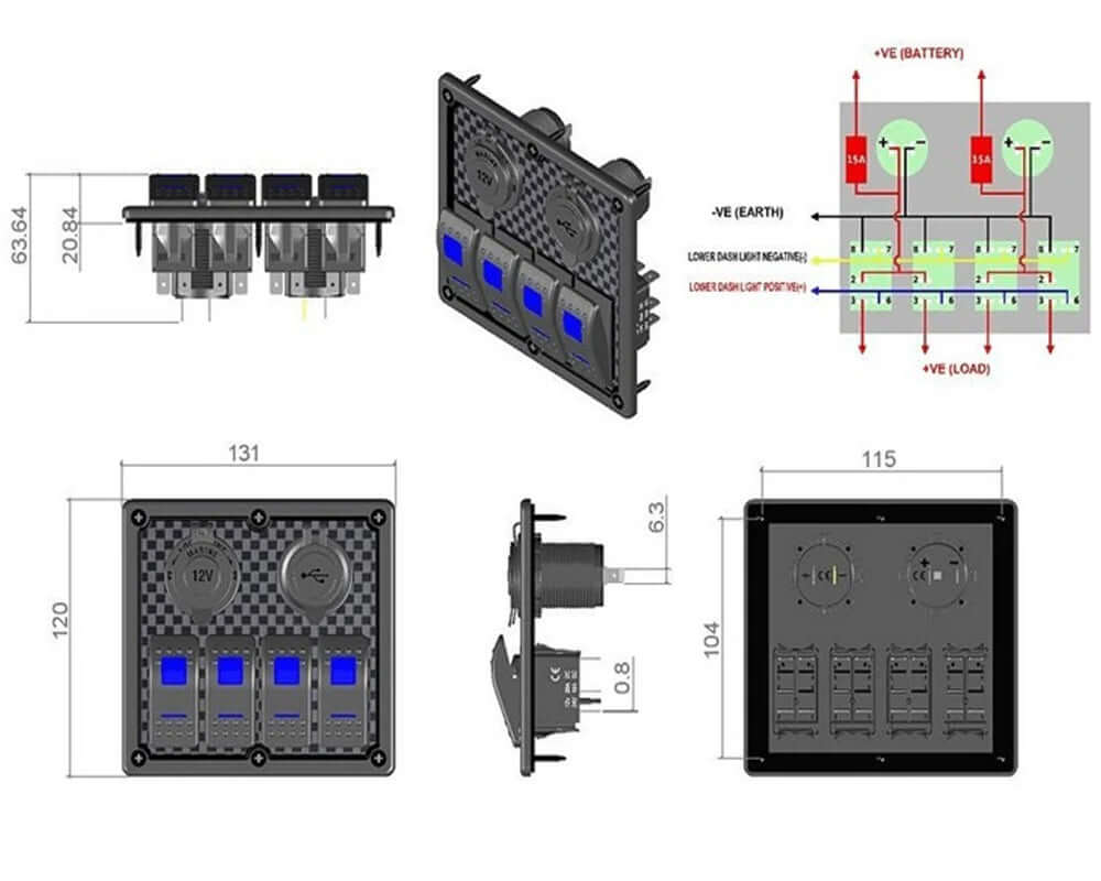 12V 24V Rocker Switch Panel 4 Way - The Shopsite