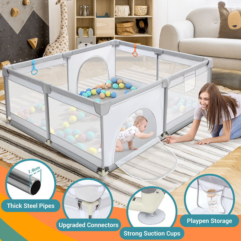 Portable Baby Playpen Fence Gate Wall Fence Barrier Play Gym Mat 150cm