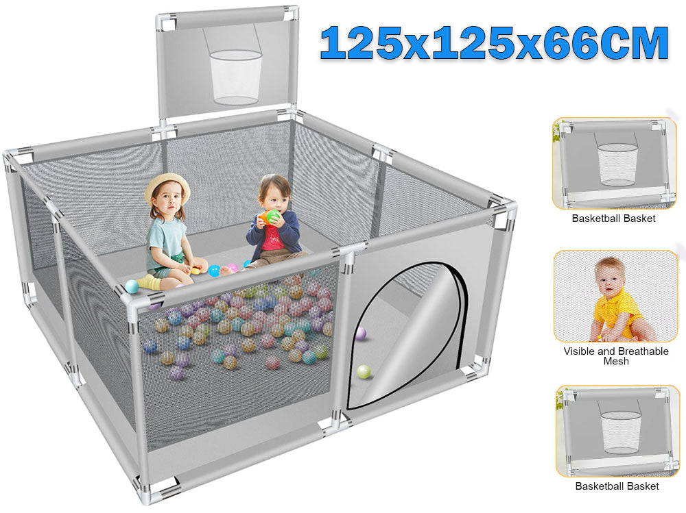 Portable Baby Playpen Fence Gate Wall Fence Barrier Play Gym Mat 125cm