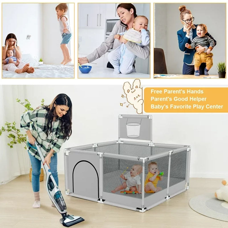 Portable Baby Playpen Fence Gate Wall Fence Barrier Play Gym Mat 125cm