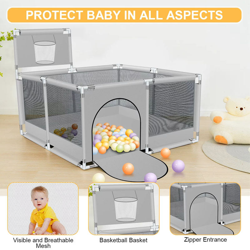 Portable Baby Playpen Fence Gate Wall Fence Barrier Play Gym Mat 125cm