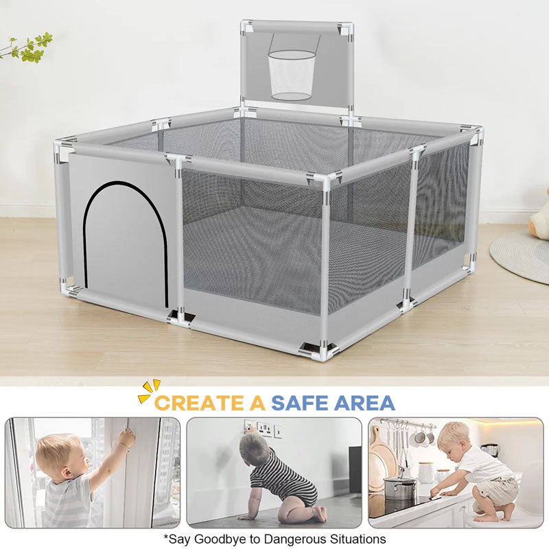 Portable Baby Playpen Fence Gate Wall Fence Barrier Play Gym Mat 125cm