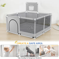 Thumbnail for Portable Baby Playpen Fence Gate Wall Fence Barrier Play Gym Mat 125cm