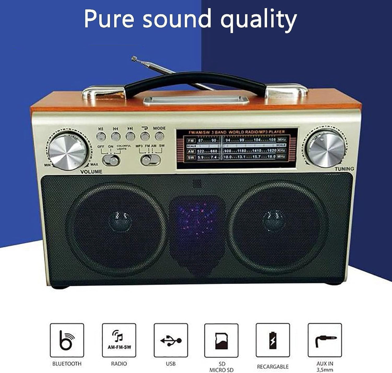 Multi Band Vintage FM Radio Speaker Bluetooth