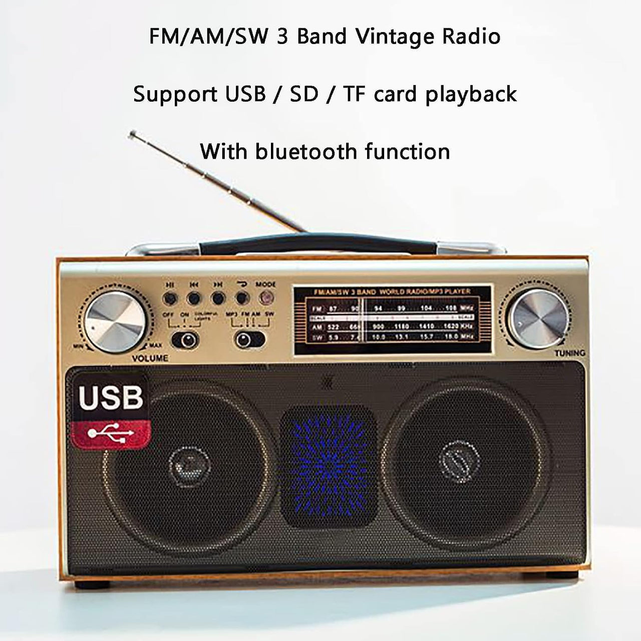 Multi Band Vintage FM Radio Speaker Bluetooth