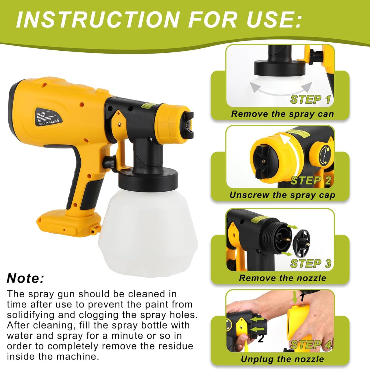 Cordless High Pressure Spray Gun Paint Sprayer Fits Dewalt 18V Battery