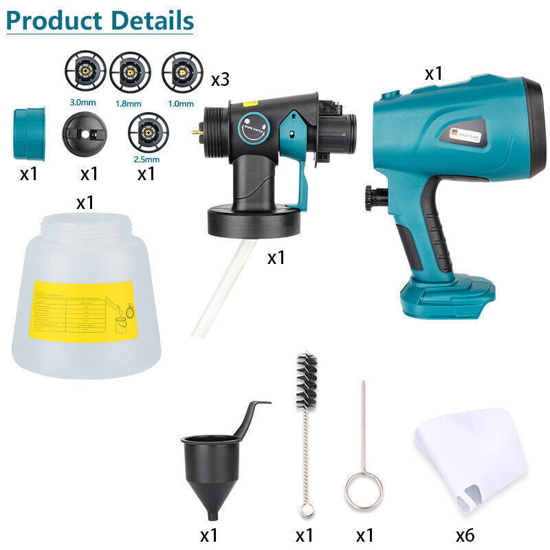 Cordless High Pressure Spray Gun Paint Sprayer Fits Makita 18V Battery