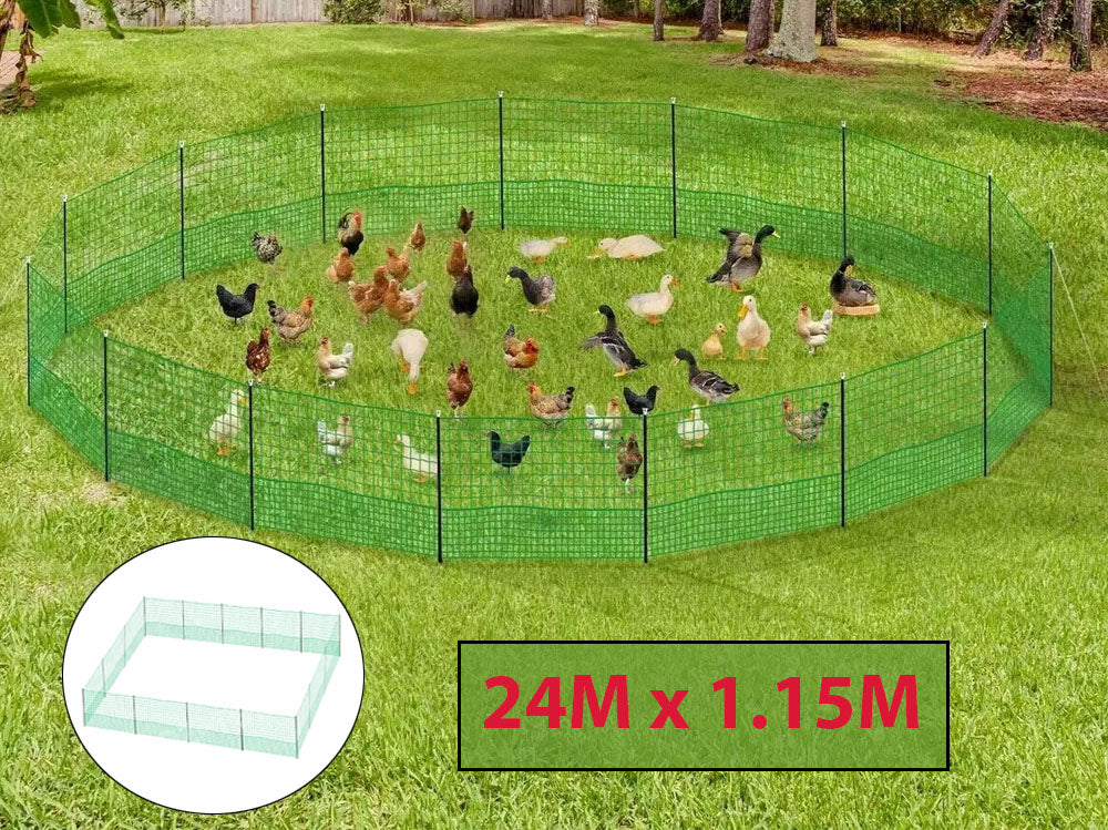 24M Chicken Fence Hen Poultry Coop Farm Runs Mesh Cage Net Habitat Safe House Pen