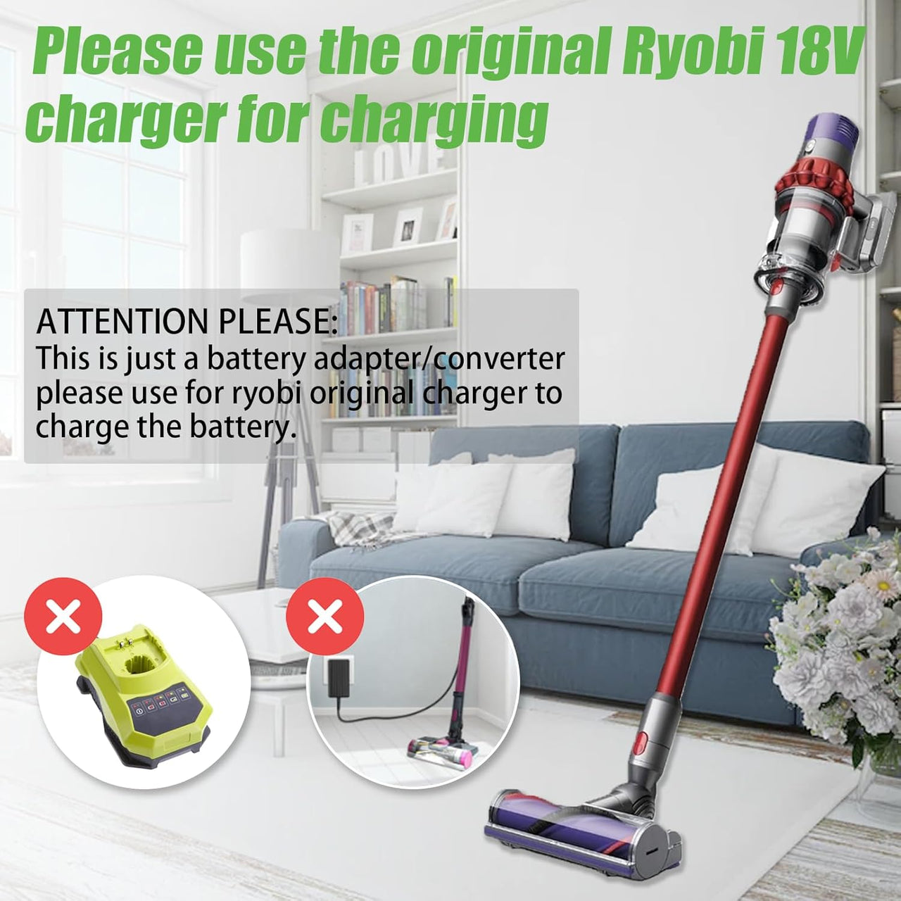 Dyson V10 Adapter for Ryobi 18V Lithium Battery Converter