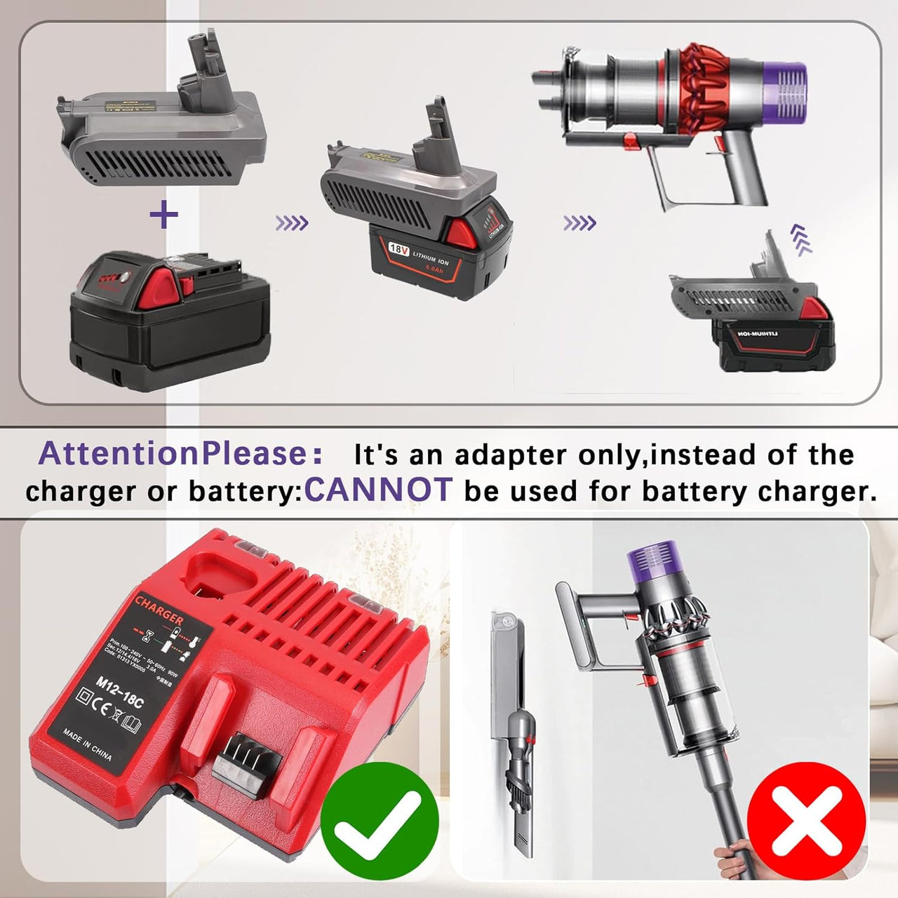 Milwaukee M18 18V Battery Adapter Converter To Dyson V10 Battery