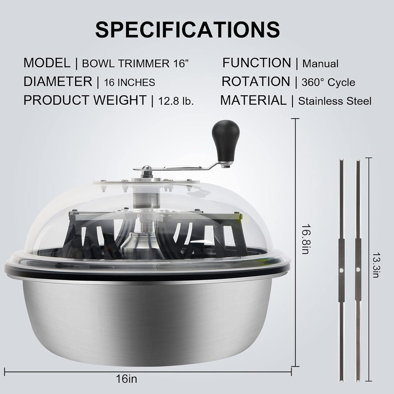 Leaf Bowl Trimmer 16'' Manual Bud Trimmer with Stainless Steel Blades