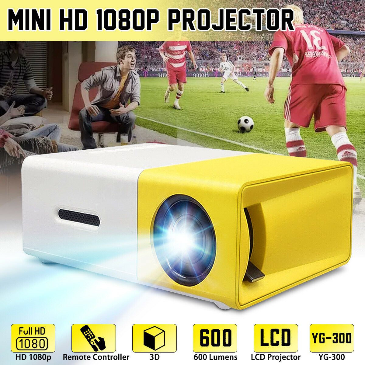 Projector HD 1080P Portable HDMI USB