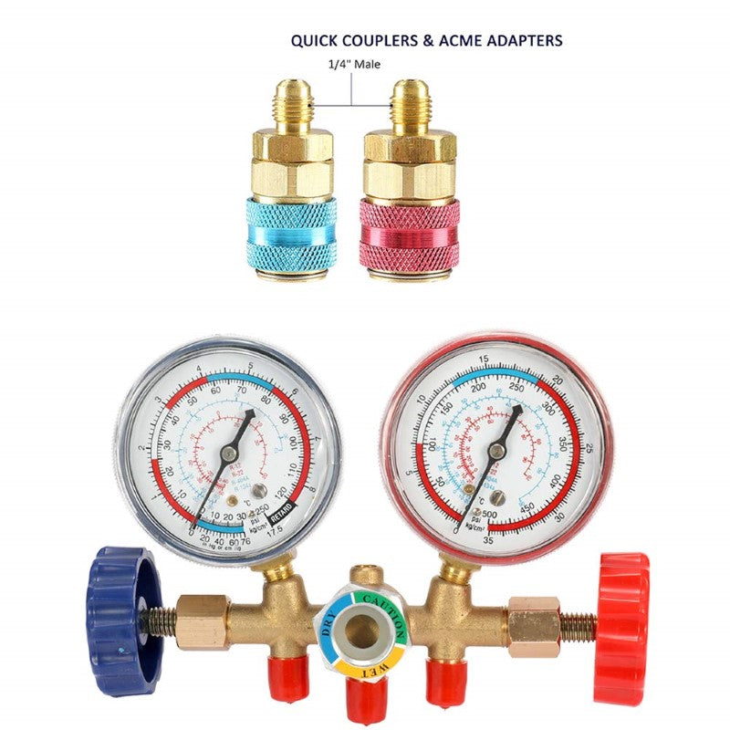 3 Way Refrigerant Gauge AC Diagnostic Manifold Freon Gauge Set