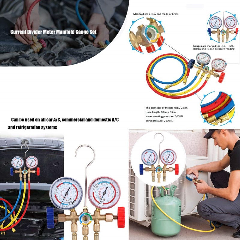 3 Way Refrigerant Gauge AC Diagnostic Manifold Freon Gauge Set