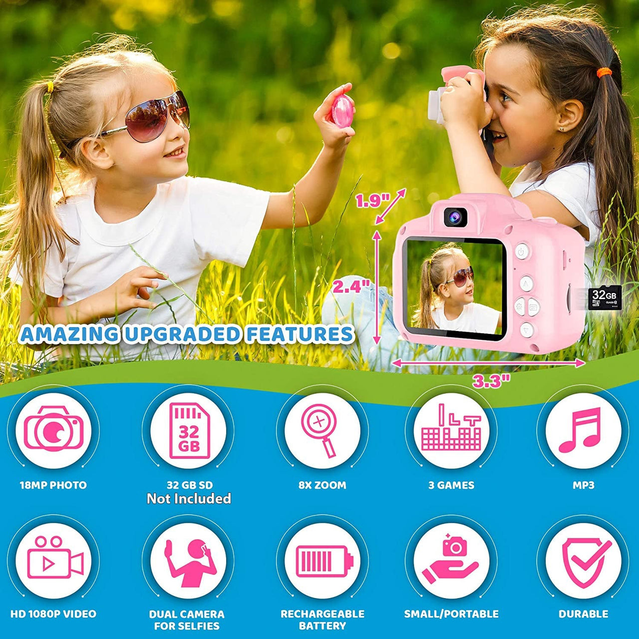 Mini Digital Kids Action Camera for Girls