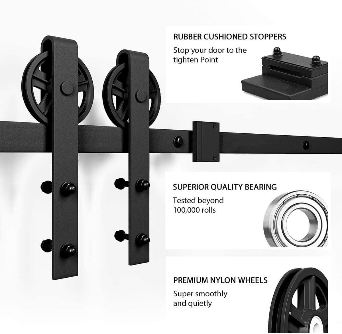 Barn Door Hardware I - Shaped Rollers Track Rail 1.83m - The Shopsite