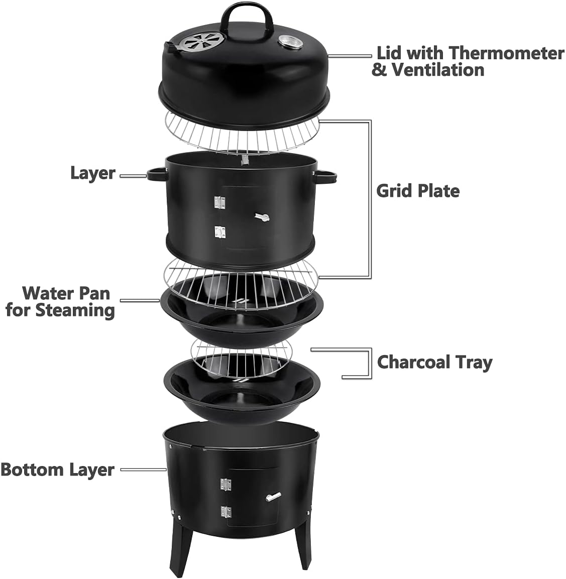 Charcoal Smoker BBQ Grill with Chimney