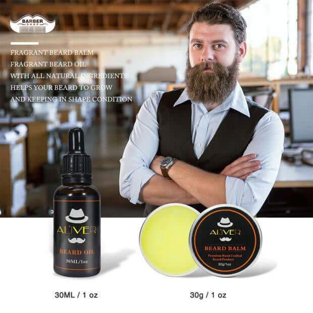 Beard Grooming Kit Oil Balm Brush - The Shopsite