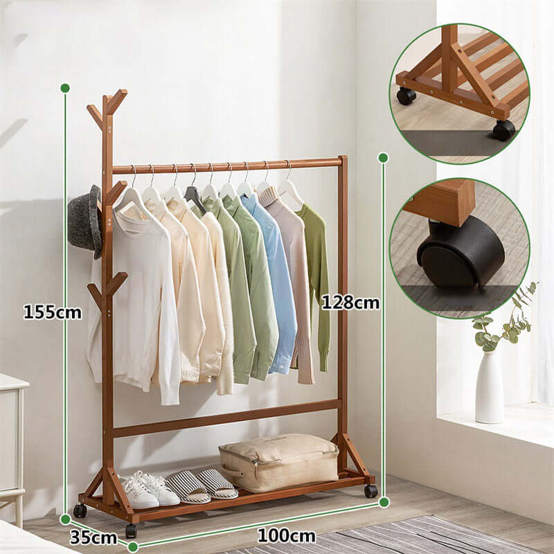 Cloth Rack Garment Rack Bamboo Clothes stand with Coat Rack