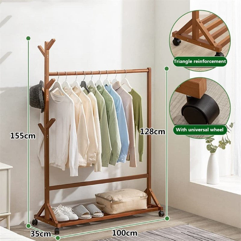 Cloth Rack Garment Rack Bamboo Clothes stand with Coat Rack