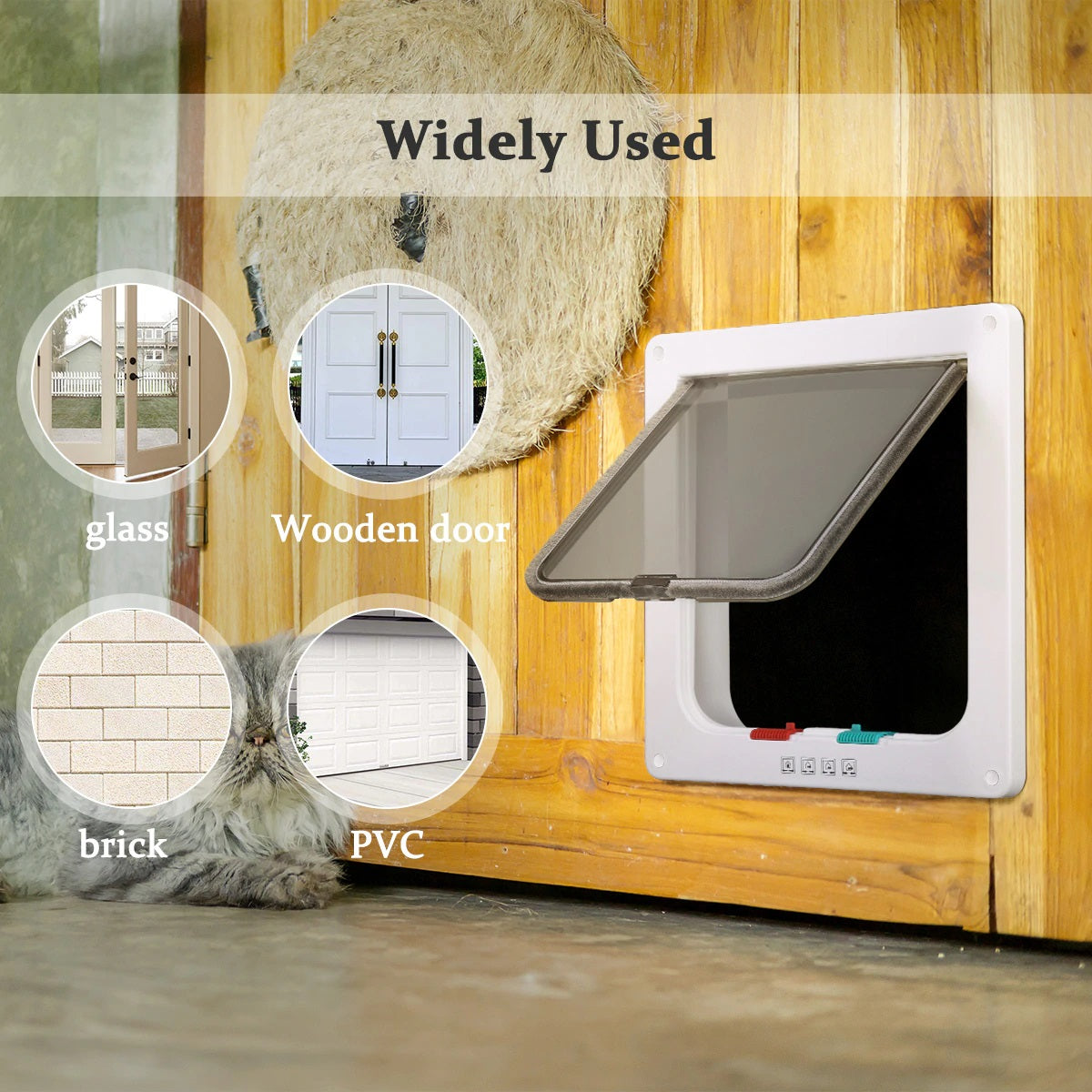 Cat Door 4 Ways Round Lockable Pet Dog Flap Cat Door