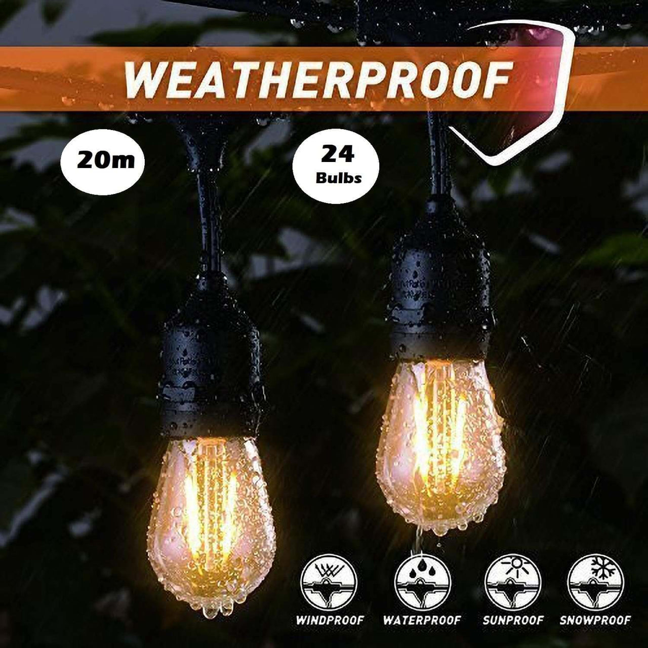 Festoon Light String Lights 20M 24 LED Bulbs