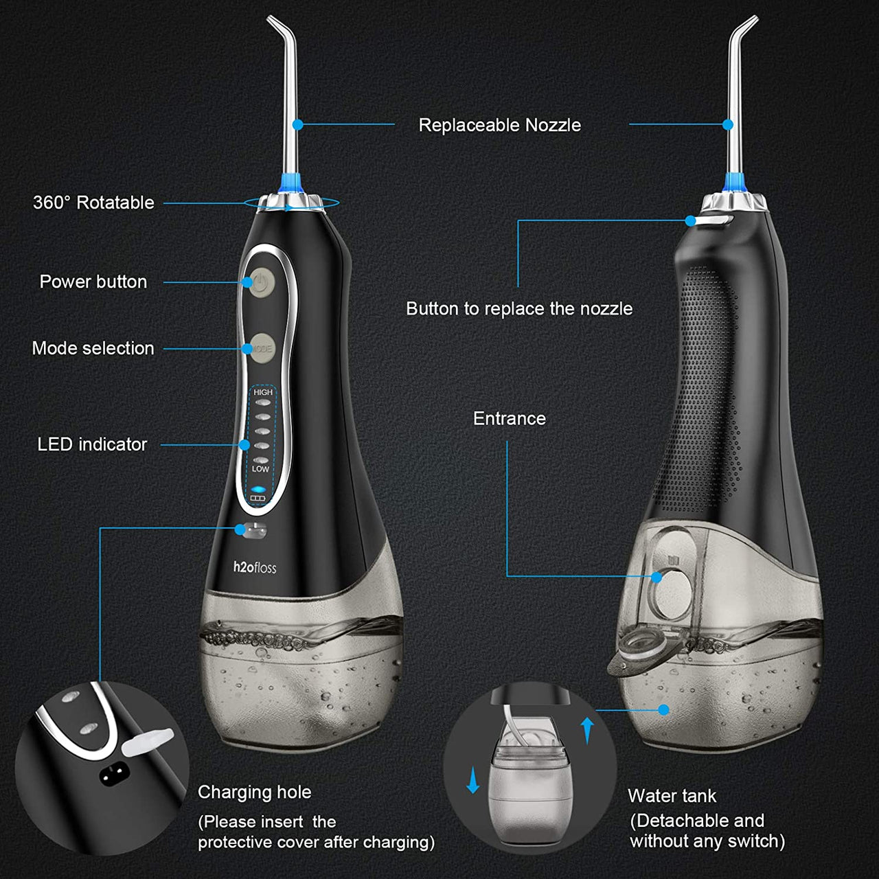 H2Ofloss Water Flosser Portable Dental Flosser