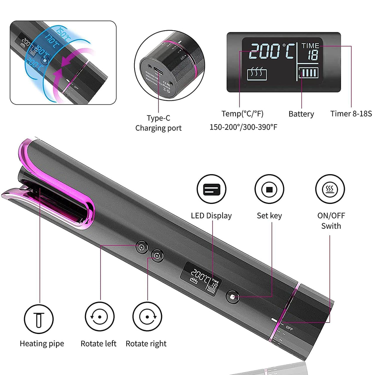 Cordless Auto Hair Curler USB Rechargeable