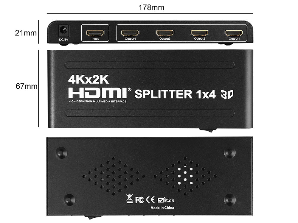 1x4 HDMI Splitter Ultra HD 4K/2K & Full HD 3D