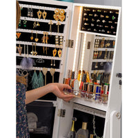 Thumbnail for Standing Jewellery Cabinet With Led Lights Mirror - White