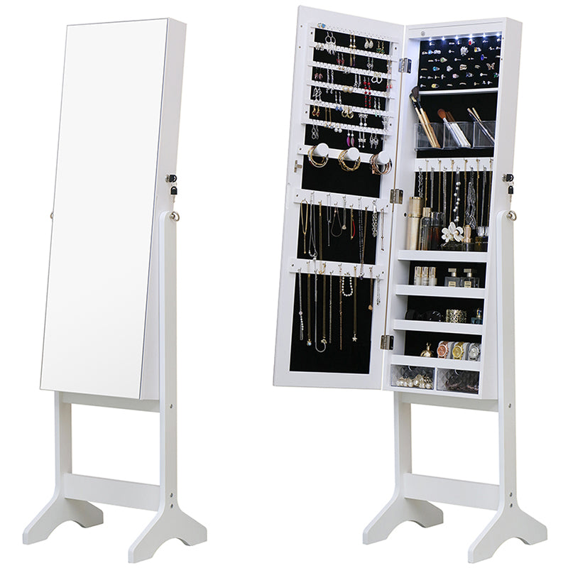 Standing Jewellery Cabinet With Full Body Mirror - White