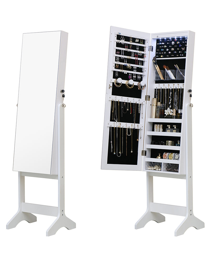 Standing Jewellery Cabinet With Full Body Mirror - White