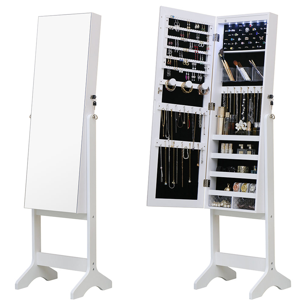 Standing Jewellery Cabinet With Full Body Mirror - White