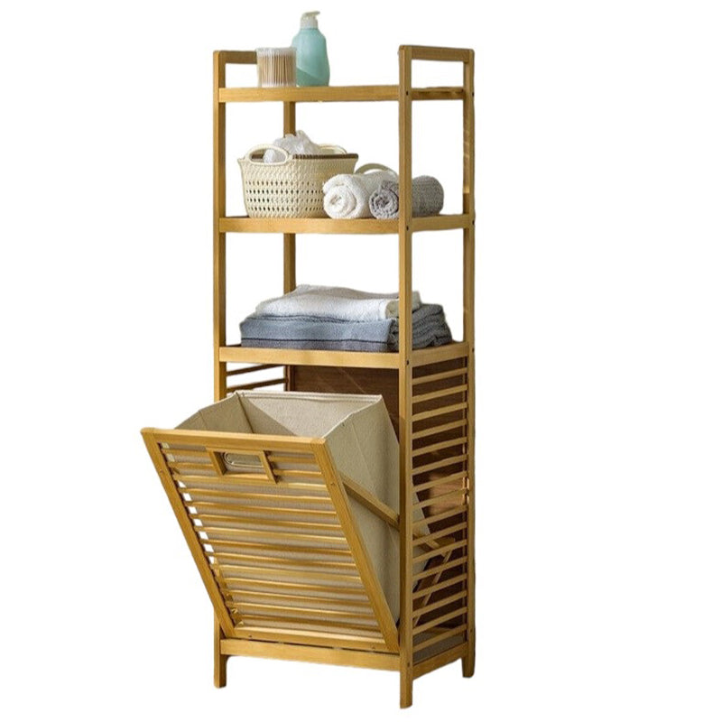 Bamboo Laundry Basket Rack with Shelf