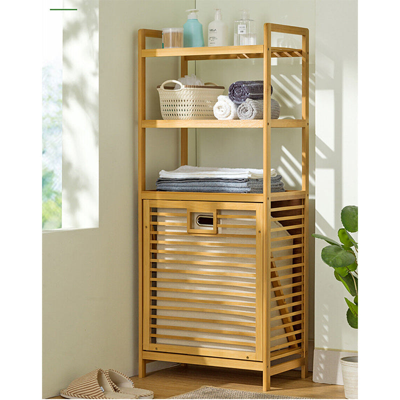 Bamboo Laundry Basket Rack with Shelf