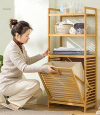 Thumbnail for Bamboo Laundry Basket Rack with Shelf