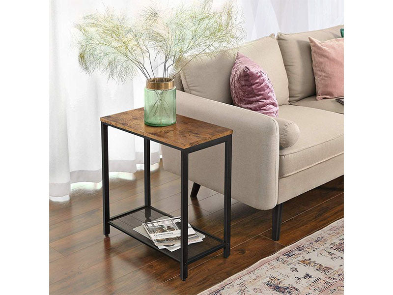 VASAGLE Brown End Table with Mesh Shelf