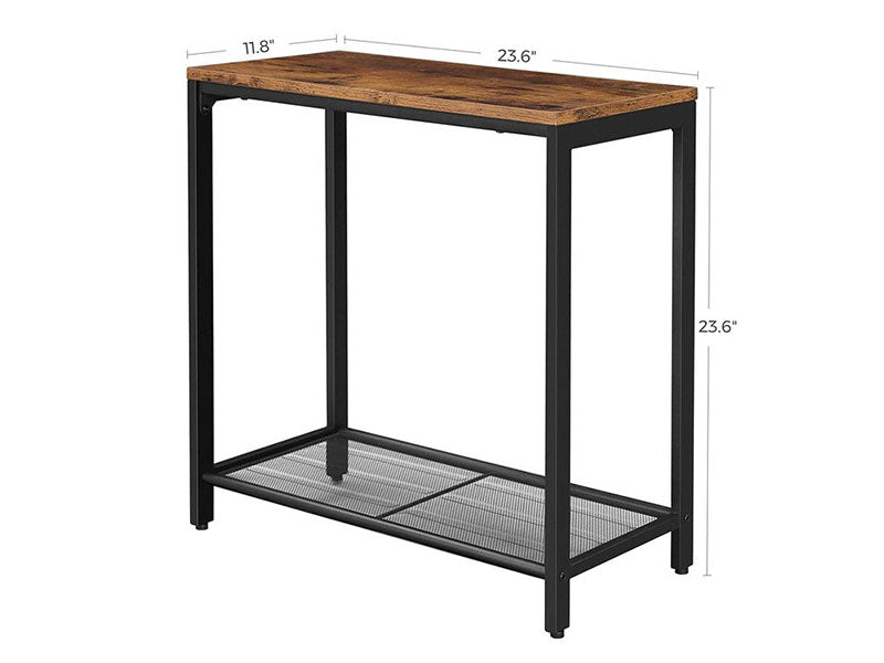 VASAGLE Brown End Table with Mesh Shelf