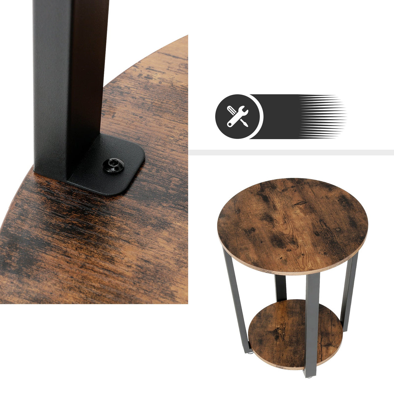 VASAGLE Side Table End Table Rustic Brown and Black