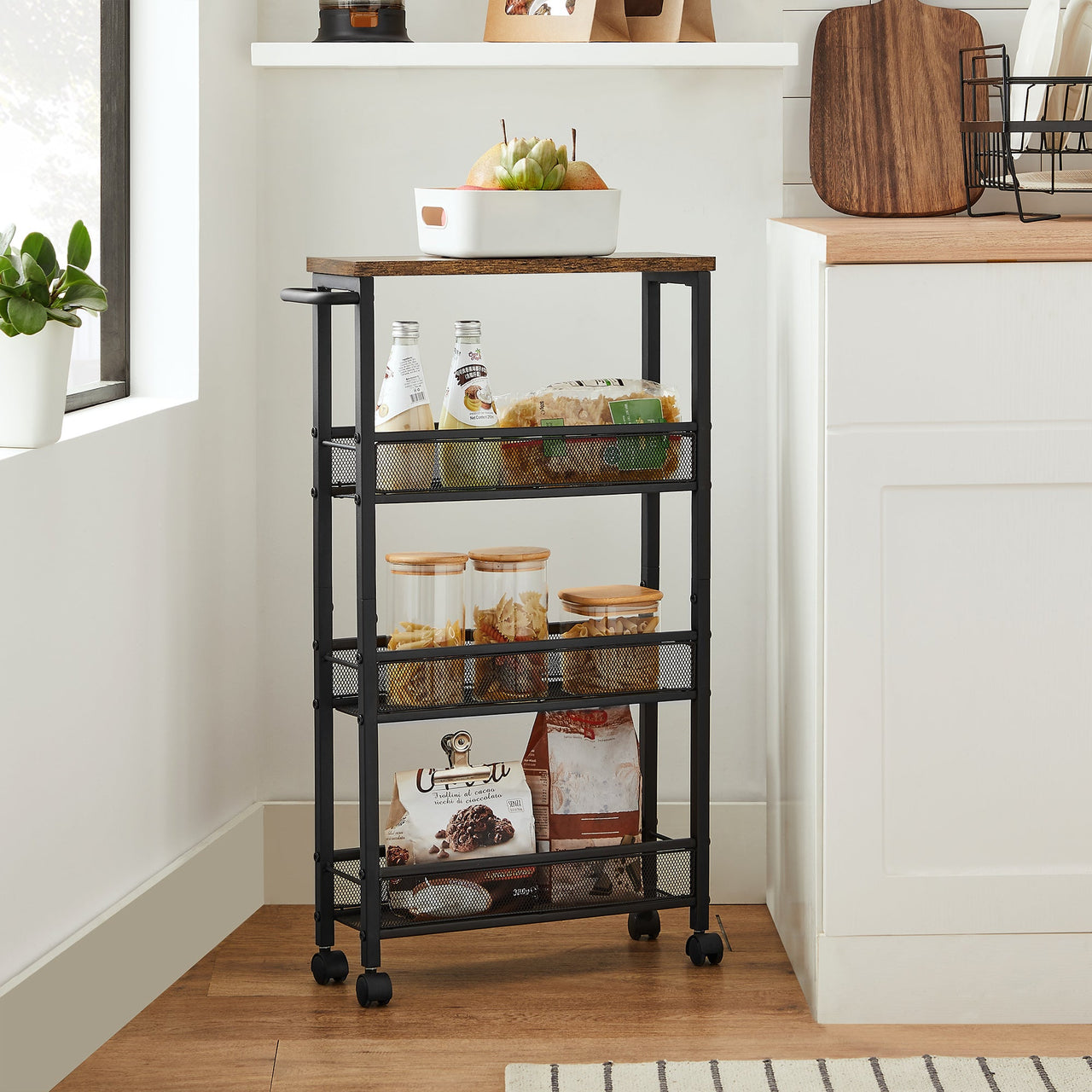 VASAGLE 3 Tiers Utility Rolling Cart Kitchen Trolley