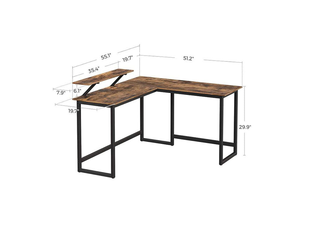 L-shaped Computer Desk with Monitor Stand