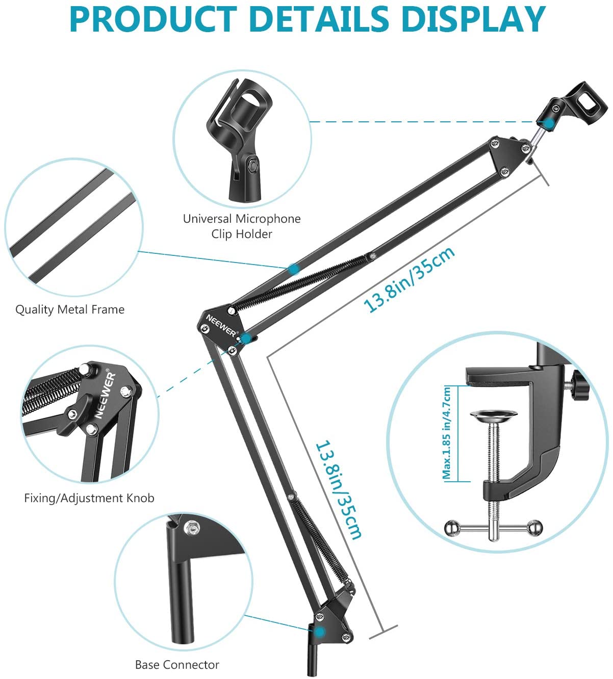 Microphone Boom Arm Adjustable Microphone Suspension Boom Scissor Arm Stand