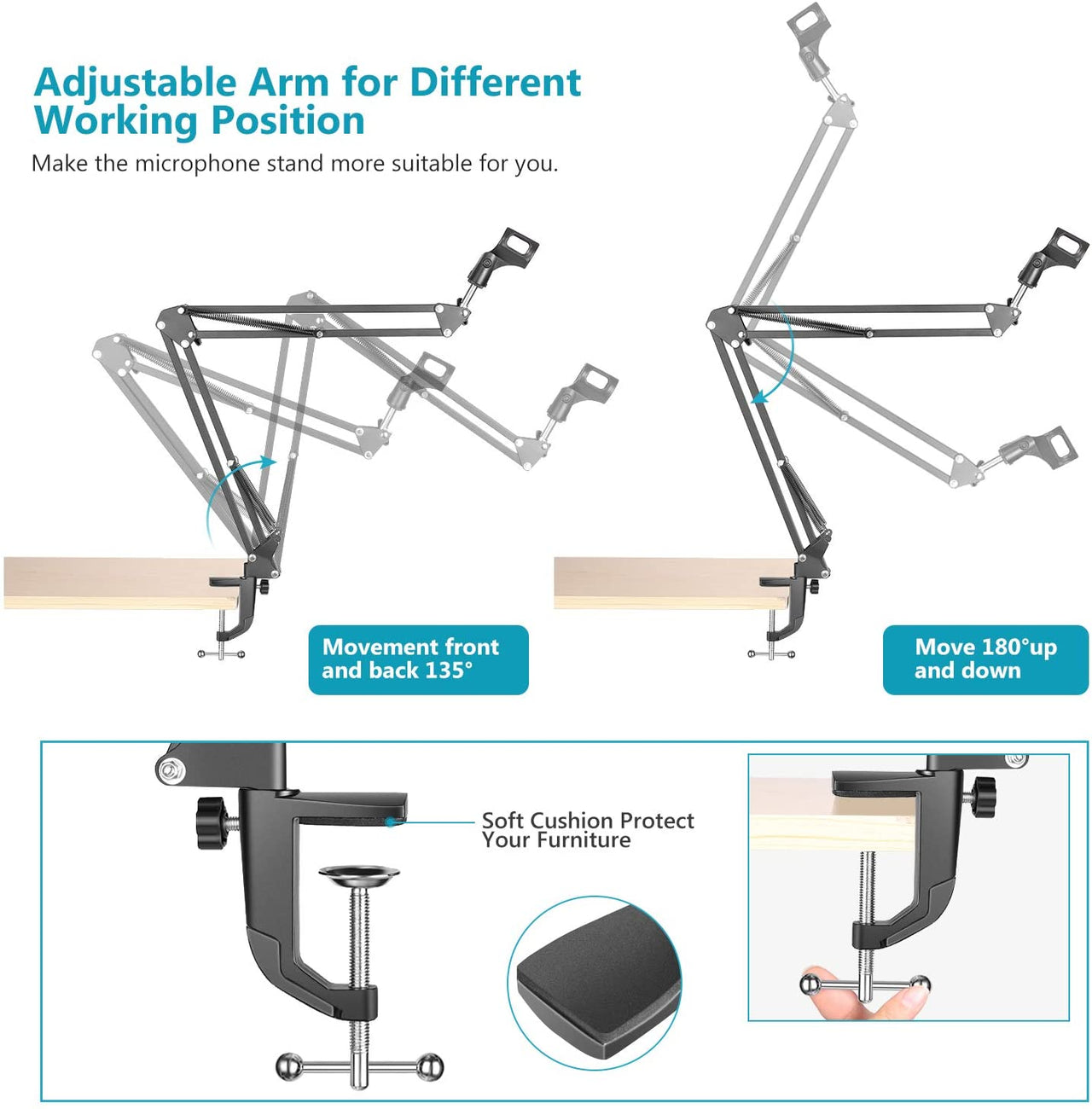 Microphone Boom Arm Adjustable Microphone Suspension Boom Scissor Arm Stand