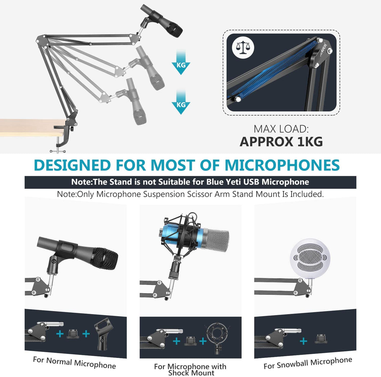 Microphone Boom Arm Adjustable Microphone Suspension Boom Scissor Arm Stand