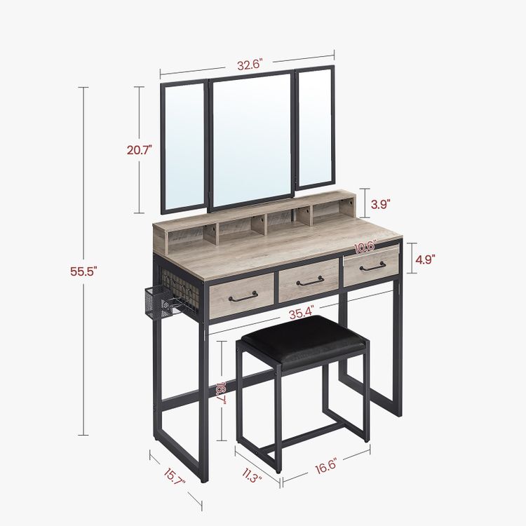 VASAGLE Makeup Vanity with Stool Dressing Table