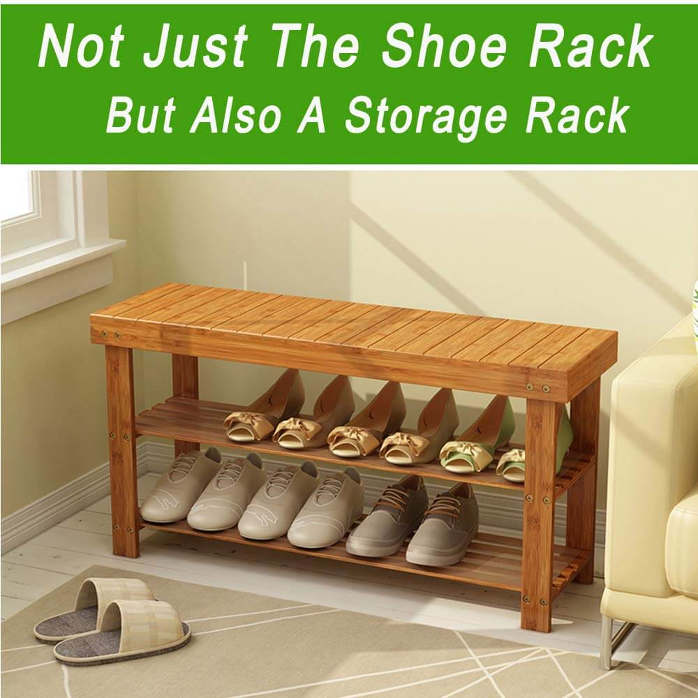 Bamboo Shoe Rack Bench 3-Tier